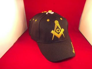 6 Black Embroidered Masonic Square Compasses Ball Style Caps Freemason New