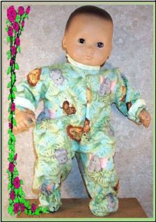 Doll Clothes 14 16" Baby Footed Pajamas Fit American Girl Bitty Twin Jungle Teal