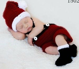 Newborn Baby Christmas Santa Knitted Crochet Costume Photo Photography Prop