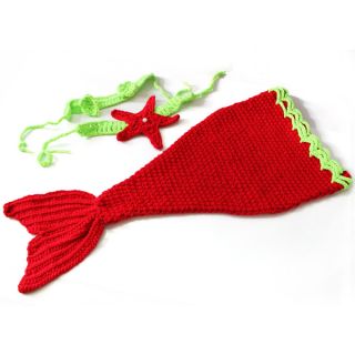 Baby Girl Boy Newborn Knit Crochet Mermaid Red Clothes Photo Prop Outfits