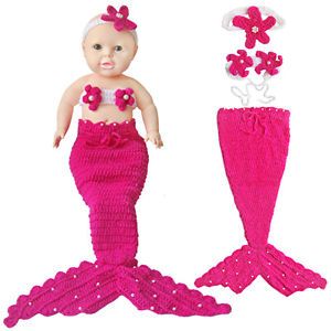 3pcs Newborn 12M Baby Girl Infant Mermaid Outfit Crochet Knit Costume Photo Cute