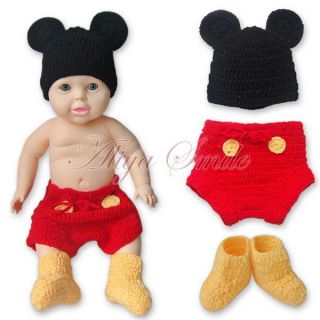 Mickey Mouse Newborn Baby Boy Girl 12 24M Costume Set Crochet Knit Outfits Photo