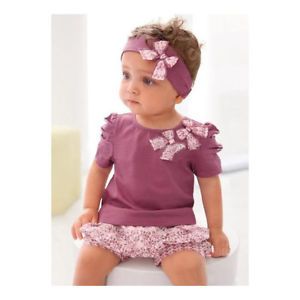 3pcs Baby Girl Newborn Infant Short Top Pant Headband Outfit Costume Clothes 0 3