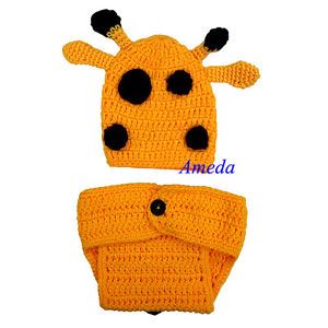 Newborn Baby Hat Diaper Cover Crochet Photo Prop Yellow Giraffe Costume