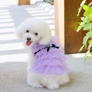Purple Layered Mesh Bowtie Dress Skirt Pet Dog Costume Party Wedding Clothes S