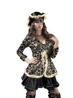 Women's Pirate Fancy Dress Party Costume Dress Up L Eye Patch Hat Jacket
