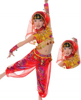New Girls Party Belly Indian Sequins Costume Dance Dress Set 3 12y Clothes DS010