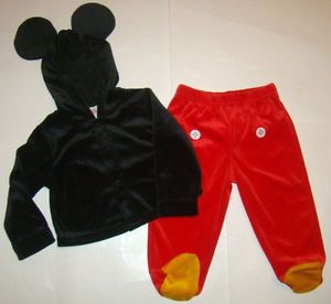  Mickey Mouse Velvet Velour Hooded 2pc Halloween Costume Boy 12 18 M