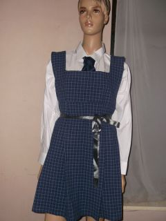 Adult Baby Sissy School Pinafore Dress 40" Navy White Check Shirt Tie