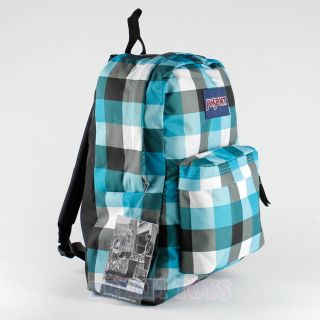 16" Large Jansport Superbreak Backpack Blue Checkered Girls Boys Book Bag