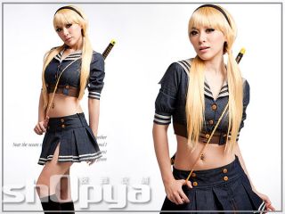 Japan Halloween Sucker Punch Cosplay Blue Baby Doll School Girl Outfit Dress