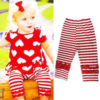 Kids Baby Girls Red Hearts Striped 2 Pcs Top Pants Outfits Costume Clothes 0 3Y