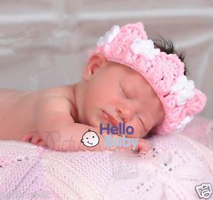 New Newborn Baby Costume Crown Tiara Knit Crochet Headband Photograph Rose Hat