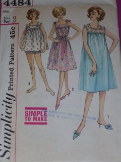 1950's Simplicity 4484 Ladies Beautiful Summer Nightgown Baby Doll Pattern 12