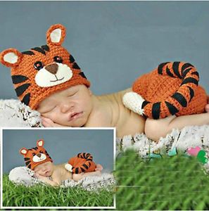 Newborn Baby Infant Tiger Knitted Crochet Costume Photo Photography Prop Hot L84