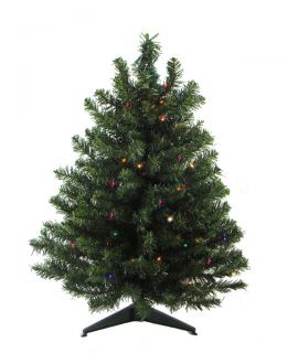 3' Pre Lit LED Natural Two Tone Pine Artificial Christmas Tree Multi Lights
