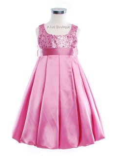 New Girls Pageant Christmas Shiny Sequin Flower Girl Bubble Hem Dress Sz 2 14