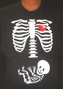 Funny Pregnancy Halloween Costume T Shirt Baby Boy Girl Skeleton Xray Announce T