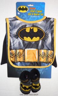 Batman or Superman Infant Baby Costume Caped Bib Booties Set Socks Super Hero