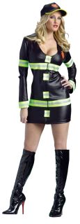 Hot Fire Lady Sexy Adult Costume Fireman Career Halloween Black Theme Party