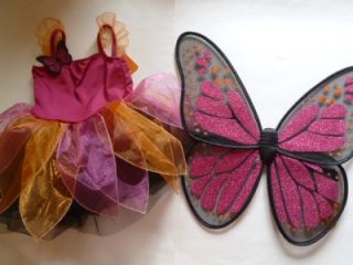 Gymboree Halloween Costume Butterfly Pink Orange Black Tutu Wings Size 5 6 New