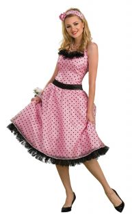 Pink Polka Dot Prom Dress Adult Womens Costume Halloween Sexy Theme Party