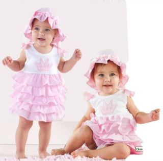 Freeshipping Girl Baby Dress White Pink Ruffle Skirt Pants 0 24M Cotton Costume