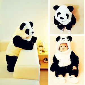 Baby Boy Girl Hooded Panda Quilted Jumper Romper Fleece Snowsuit Outwear Costume