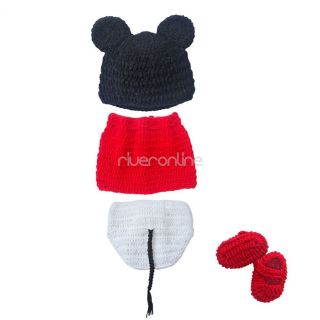 4pcs Minnie Mouse Baby Infant Outfit Crochet Knit Costume Newborn 12M Photo Prop