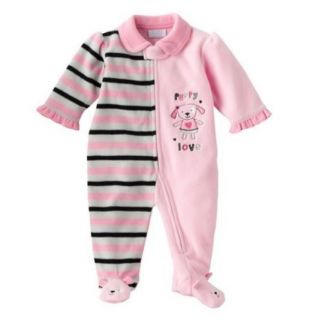 Newborn 3 Months Puppy Love Fleece Footed Pajamas Baby Girl Clothes Pink