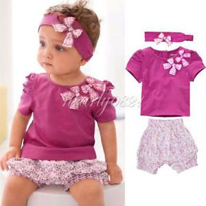 Cute 3pcs Baby Girl Short Headband Top Pants Set Outfit Clothes Sz 12 18 Months