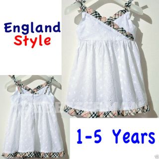 New England Check Pattern White Floral Girl Baby Clothes Vest Dress Infant 1 5yr