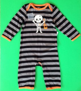 Baby Toddler 1 Pce Skeleton Skull Costume PJs Glow Ndark Halloween Skullalicious