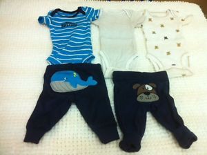 Lot of 5 Carters Preemie Premature Baby Boy Bodysuits Reborn Clothes