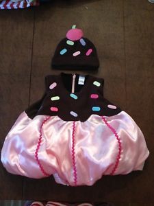Baby Girls Halloween Costume Cupcake 2pc Set Hat Pink Brown Sprinkles 6 12 MO