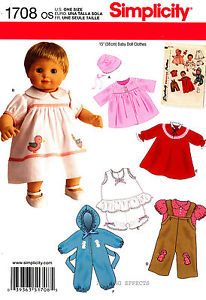 Simplicity Pattern 1708 15" Baby Doll Clothes Dress Nightgown Slip Coat Overalls