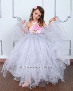 Gray Baby Toddler Children Girl Wedding Party Pageant Costume Tutu Dress 1 8Y