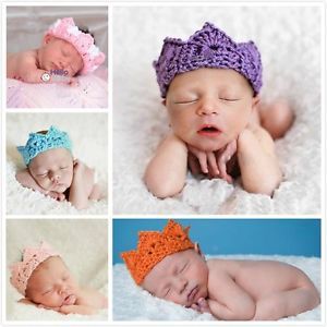 Newborn Baby Costume Prince Crown Tiara Knit Crochet Headband Photograph Hats