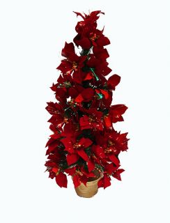 3' Pre Lit Fiber Optic Red Poinsettia Christmas Tree