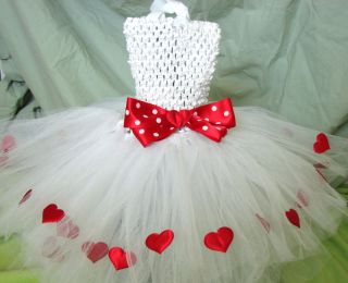 Valentine's Tutu Dress Headband Bow Baby Girl White Red Heart Newborn 1T 2T
