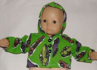 Green Car Print Hoodie Fit 15" Bitty Baby American Girl Doll Clothes