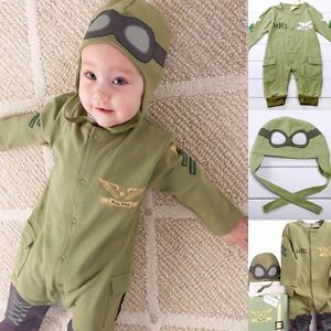 Baby Boy Pilot Military Air Force Halloween Christmas Costume Romper Set 6 24M