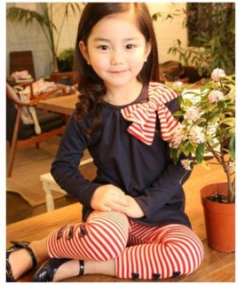 2pcs Girls Toddler Baby Clothes Striped Bow Shirt Leggings Kids Sets Suits 2 7Y