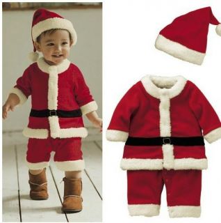 Xmas Gift Baby Boys Girls Santas Party Suit Costume Formal Dress Hats Kid Outfit