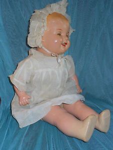 Antique Happy Composition Cloth Baby Doll Mama 25" Huge Original Clothes Cry Box