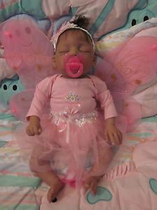 Life Like Reborn Biracial Newborn Baby Girl Doll in Angel Costume with Pacifier