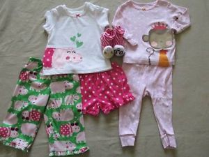 Carter's Baby Girls Pajamas 12 Months Clothes Slippers Monkey Hippo Pants Shirt