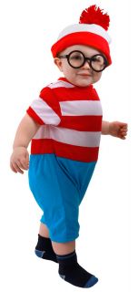 Where's Waldo Stripe Onesie Infant Baby Beanie Glasses Costume 12 18 Months