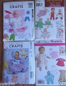 New Lot 4 McCall's Simplicity Baby Doll Clothes Sewing Patterns Crafts Uncut