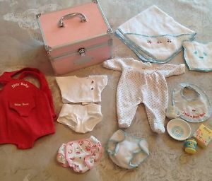 American Girl Bitty Baby Pink Trunk Box Clothes Carrier Food Towels